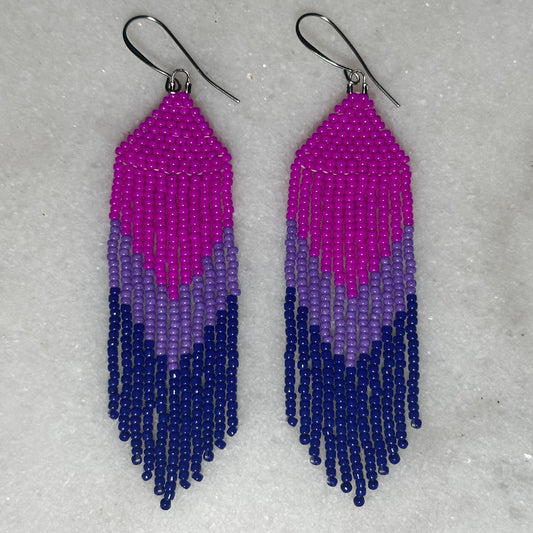 Bisexual Pride Arrow Brick Stitch Fringe Beaded Earrings