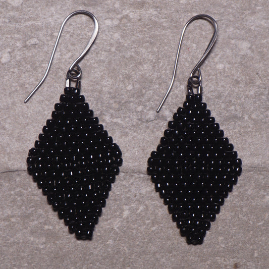 Black Diamond Brick Stitch Beaded Earrings