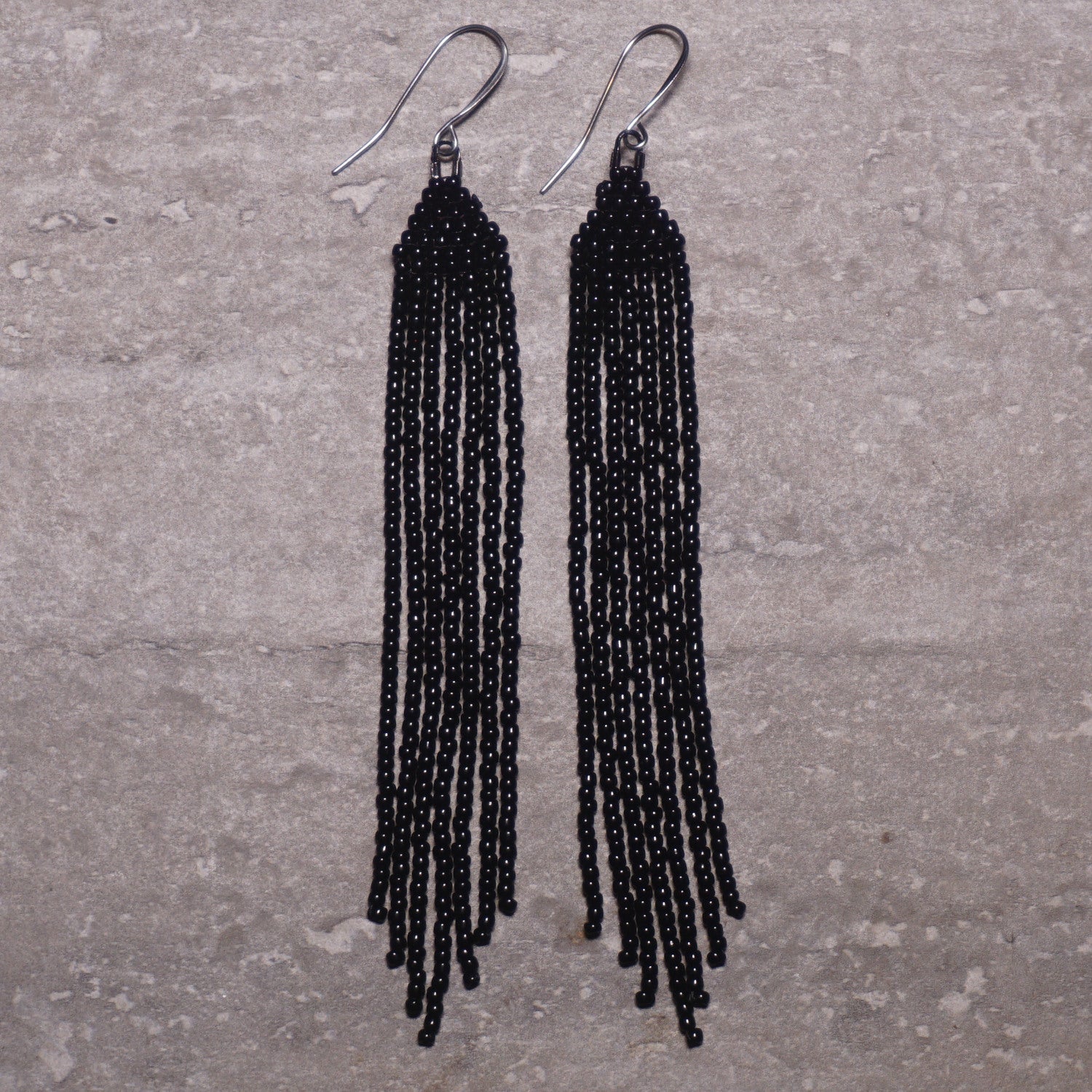 Black (Minis) Brick Stitch Fringe Beaded Earrings