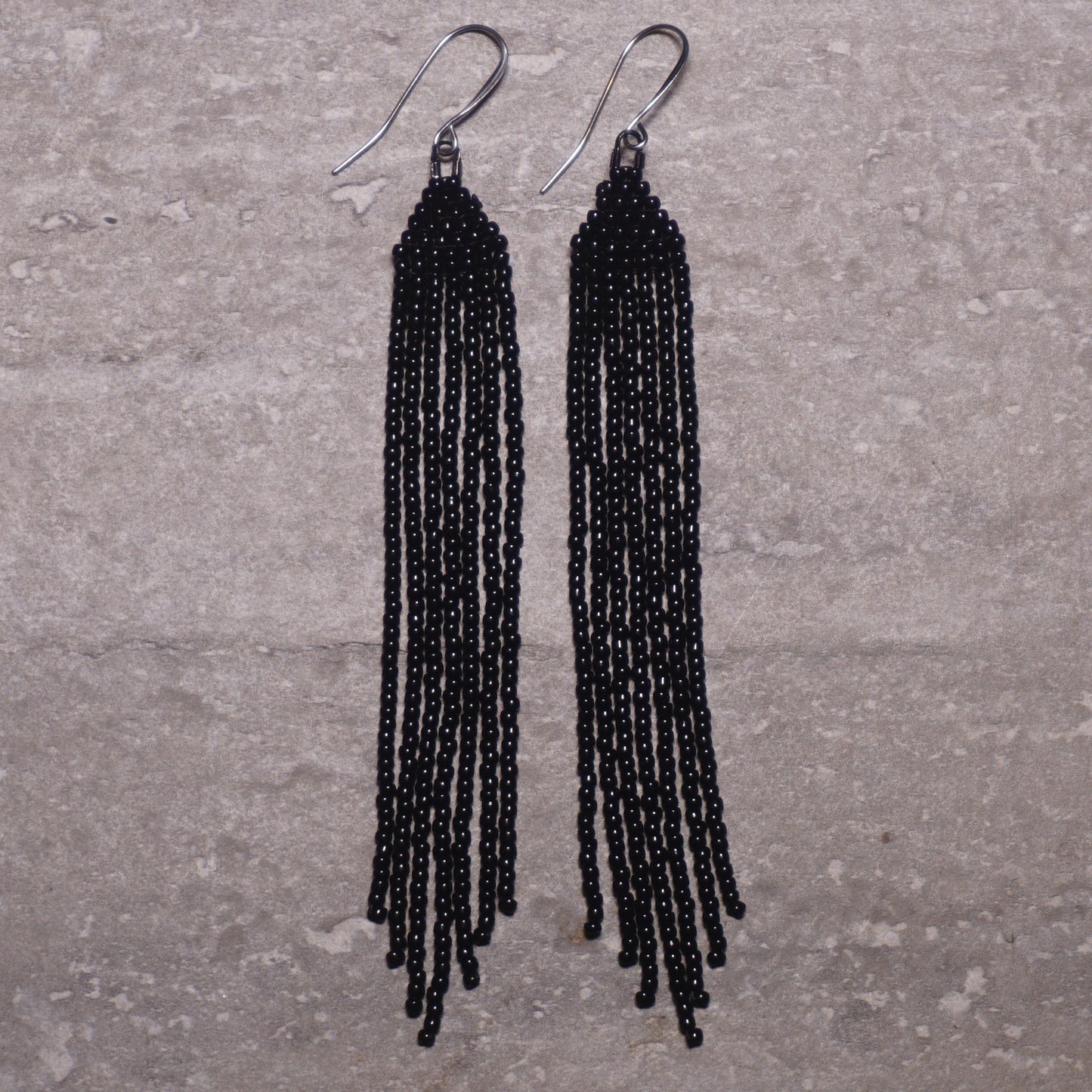 Black (Minis) Brick Stitch Fringe Beaded Earrings