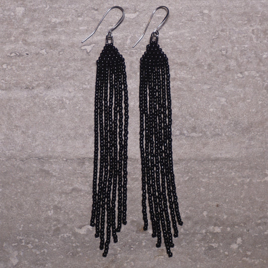 Black (Minis) Brick Stitch Fringe Beaded Earrings