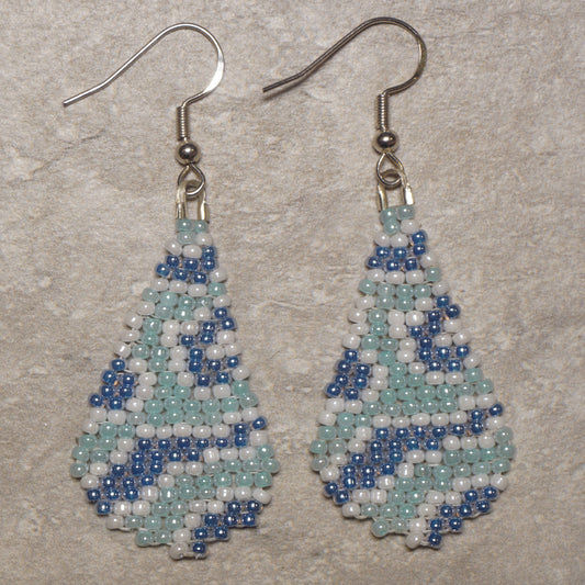 Blue Pearl Snakeskin Brick Stitch Beaded Teardrop Earrings