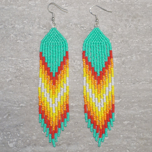 Desert Fire Brick Stitch Fringe Beaded Earrings