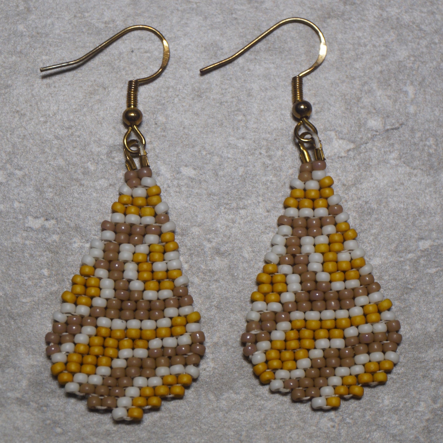 Desert Sand Snakeskin Brick Stitch Beaded Teardrop Earrings