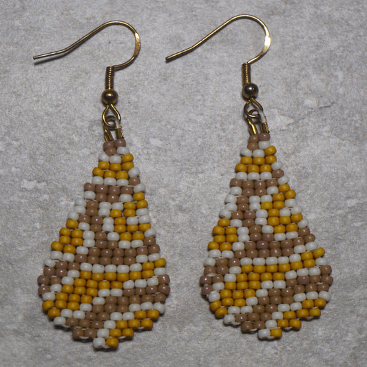 Desert Sand Snakeskin Brick Stitch Beaded Teardrop Earrings