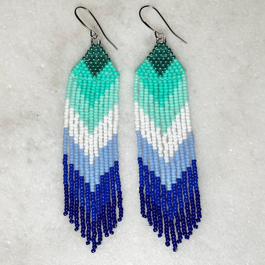 Gay Pride Arrow Brick Stitch Fringe Beaded Earrings