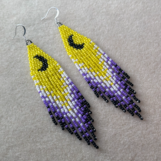 Hvresse (Moon) Non-Binary Pride Brick Stitch Fringe Beaded Earrings