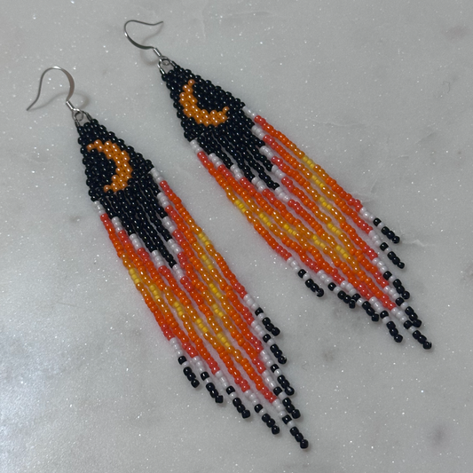 Hvresse Yvlahv Omē (Orange Moon) Brick Stitch Fringe Beaded Earrings