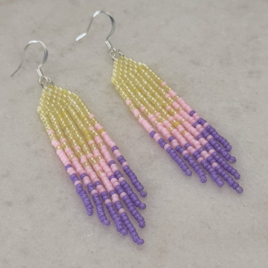 Hvthvyvtke (Morning) (Minis) Brick Stitch Fringe Beaded Earrings