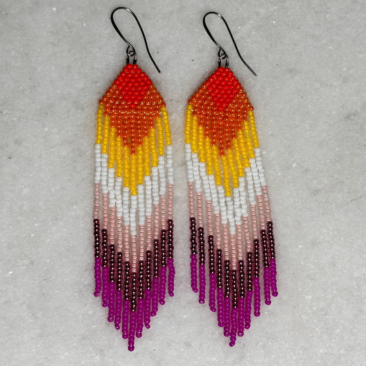 Lesbian Pride Arrow Brick Stitch Fringe Beaded Earrings