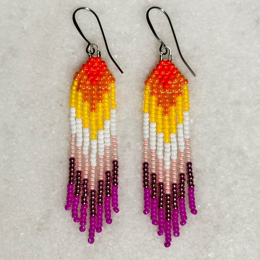 Lesbian Pride Arrow (Minis) Brick Stitch Fringe Beaded Earrings