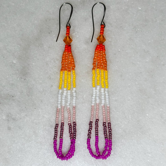 Lesbian Pride Beaded Loop Earrings