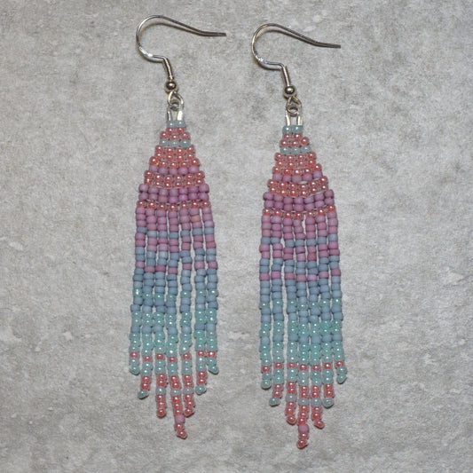 Mauve Skies (Minis) Brick Stitch Fringe Beaded Earrings