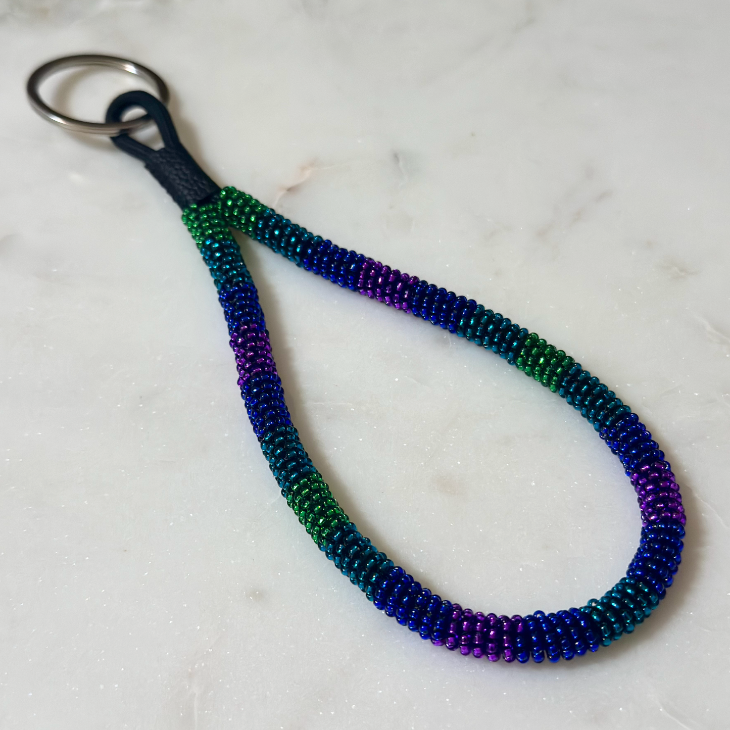 Nerē Eto-Vlke (Forest Night) Bead-Wrapped Wristlet Keychain