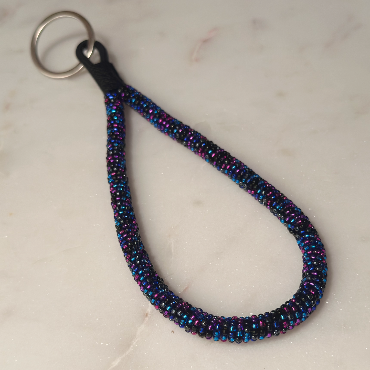 Nerē (Night) Bead Soup Bead-Wrapped Wristlet Keychain