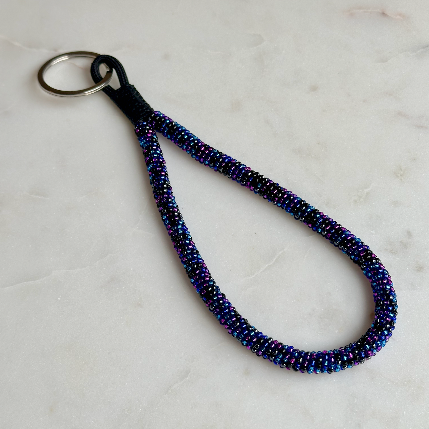 Nerē (Night) Bead Soup Bead-Wrapped Wristlet Keychain