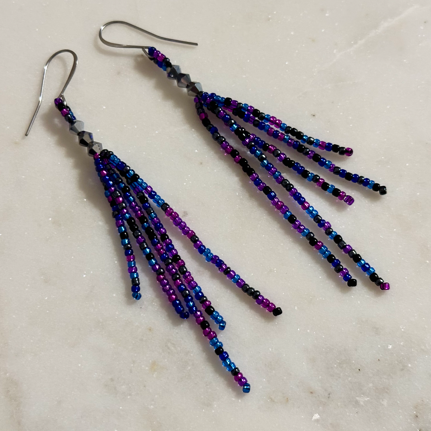 Nerē (Night) Bead Soup Beaded Dangle Earrings