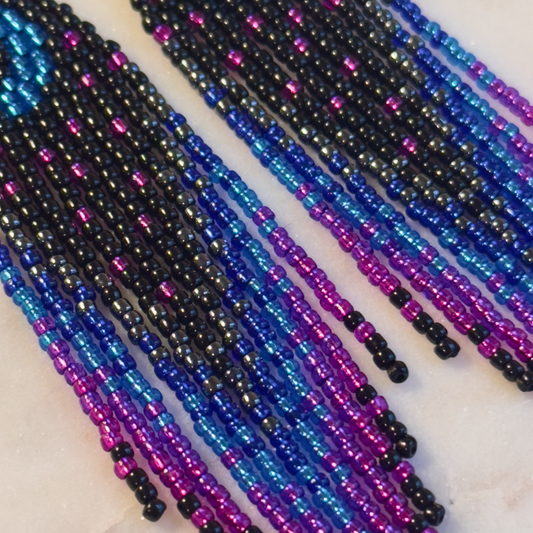 Nerē (Night) Hvrēssē (Moon) Brick Stitch Fringe Beaded Earrings