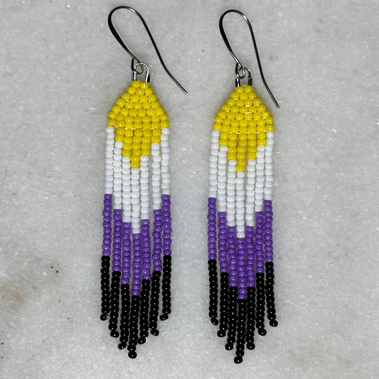 Non-Binary Pride Arrow (Minis) Brick Stitch Fringe Beaded Earrings