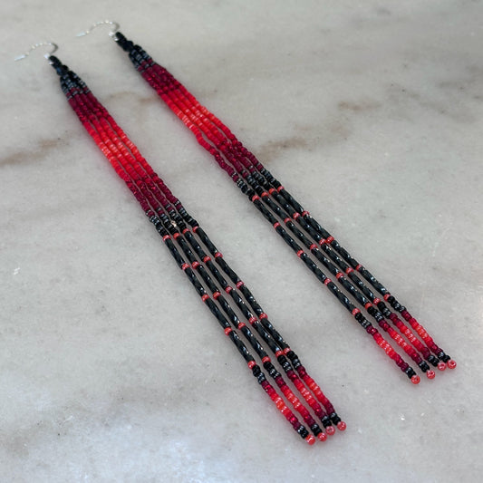 Oskē Catē (Red Rainfall) Beaded Dangle Earrings