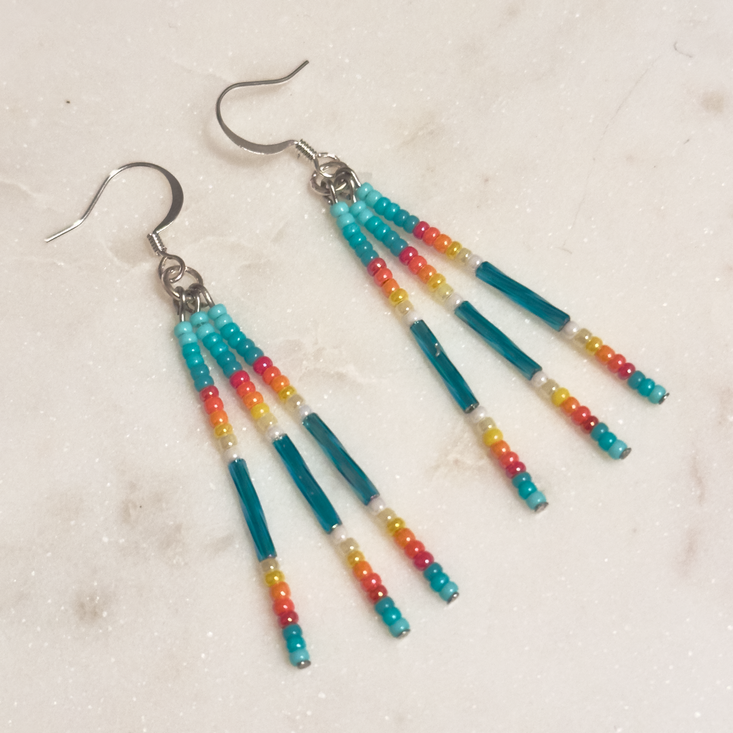 Oskē Encvfkē Heleswv Okholatte (Turquoise Medicine Raindrop) Beaded Drop Earrings