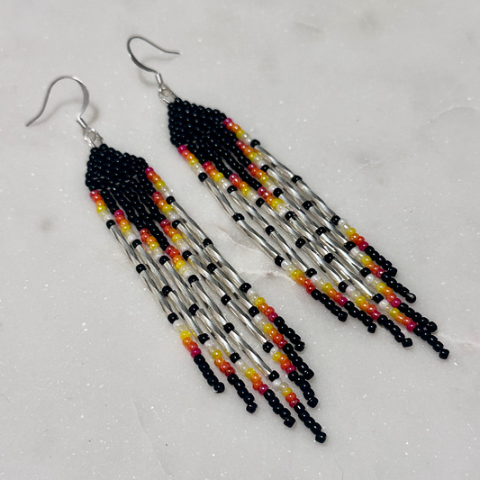 Oskē Hotvlē-Rakko Heleswv (Medicine Rainstorm) (Minis) Brick Stitch Fringe Beaded Earrings