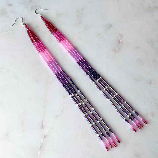 Oskē Pvkanv-Catuce (Red Plum Rainfall) Beaded Dangle Earrings