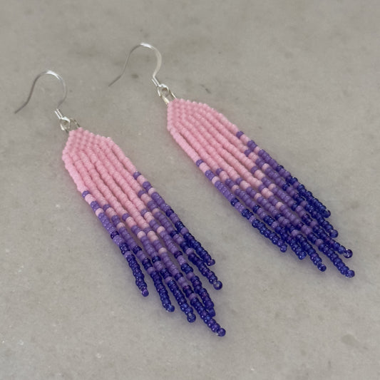 Oskē (Rain) (Minis) Brick Stitch Fringe Beaded Earrings