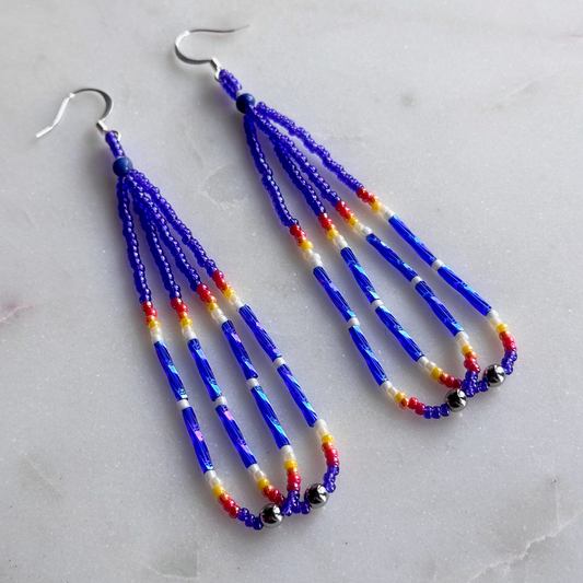 Oskē-Wvske Heleswv Holatte (Blue Medicine Rainmist) Beaded Loop Earrings