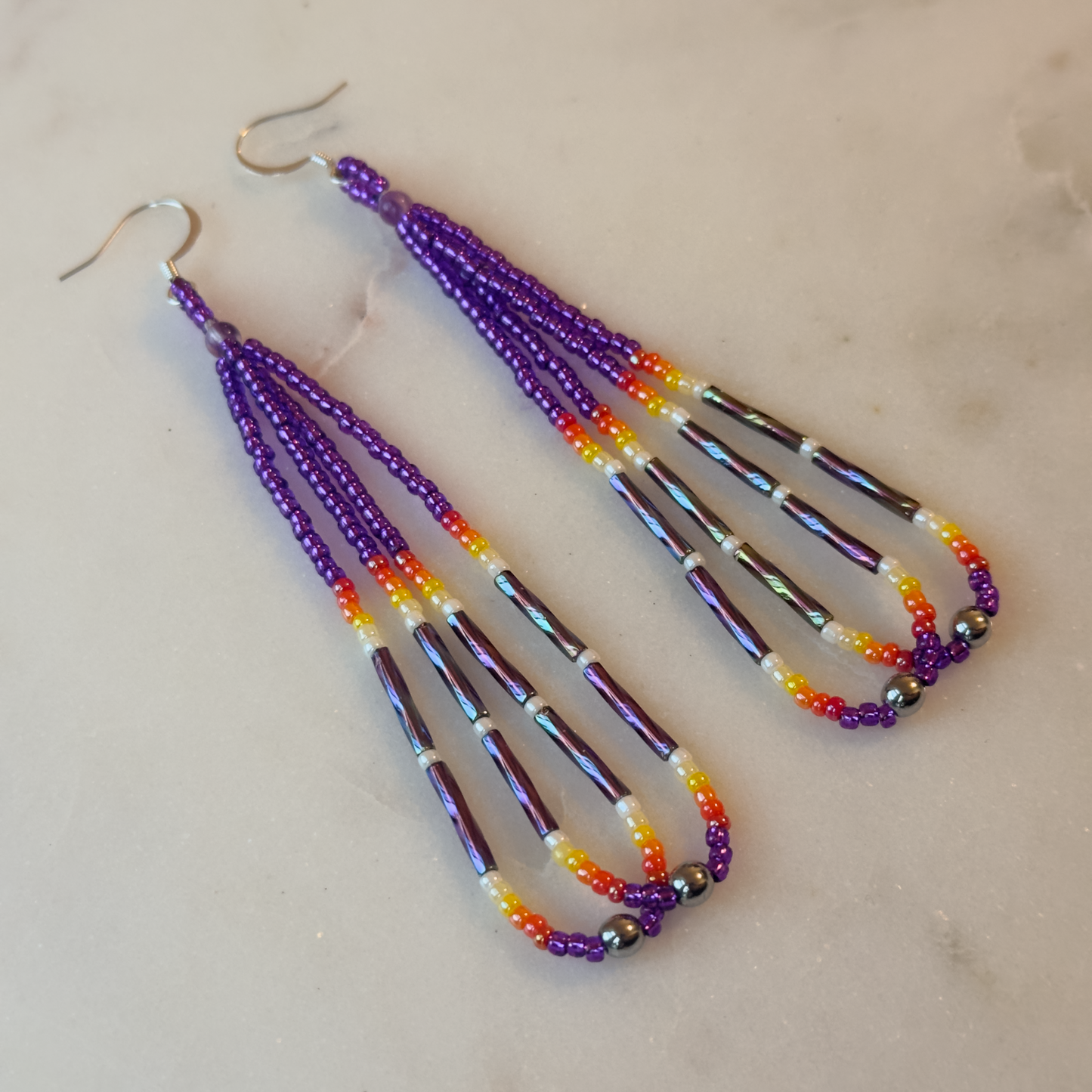 Oskē-Wvske Heleswv Pvrko Omē (Purple Medicine Rainmist) Beaded Loop Earrings