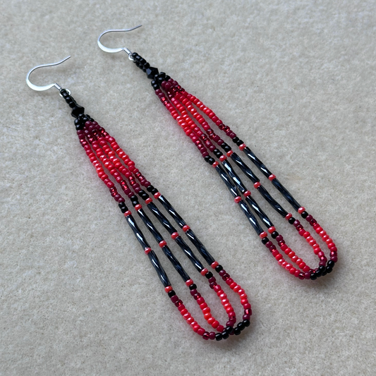Oskē-Wvske Catē (Red Rainmist) Beaded Loop Earrings