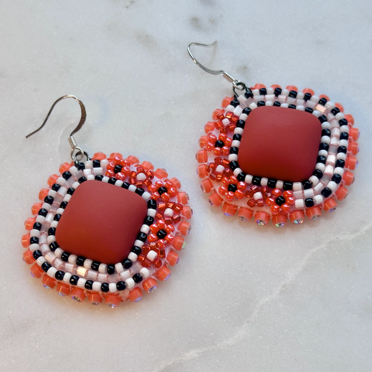 Pakpvkuce Yvlahv Omē (Orange Flowers) Flat Beadwork Earrings