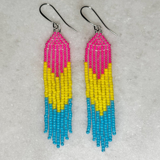Pansexual Pride Arrow (Minis) Brick Stitch Fringe Beaded Earrings