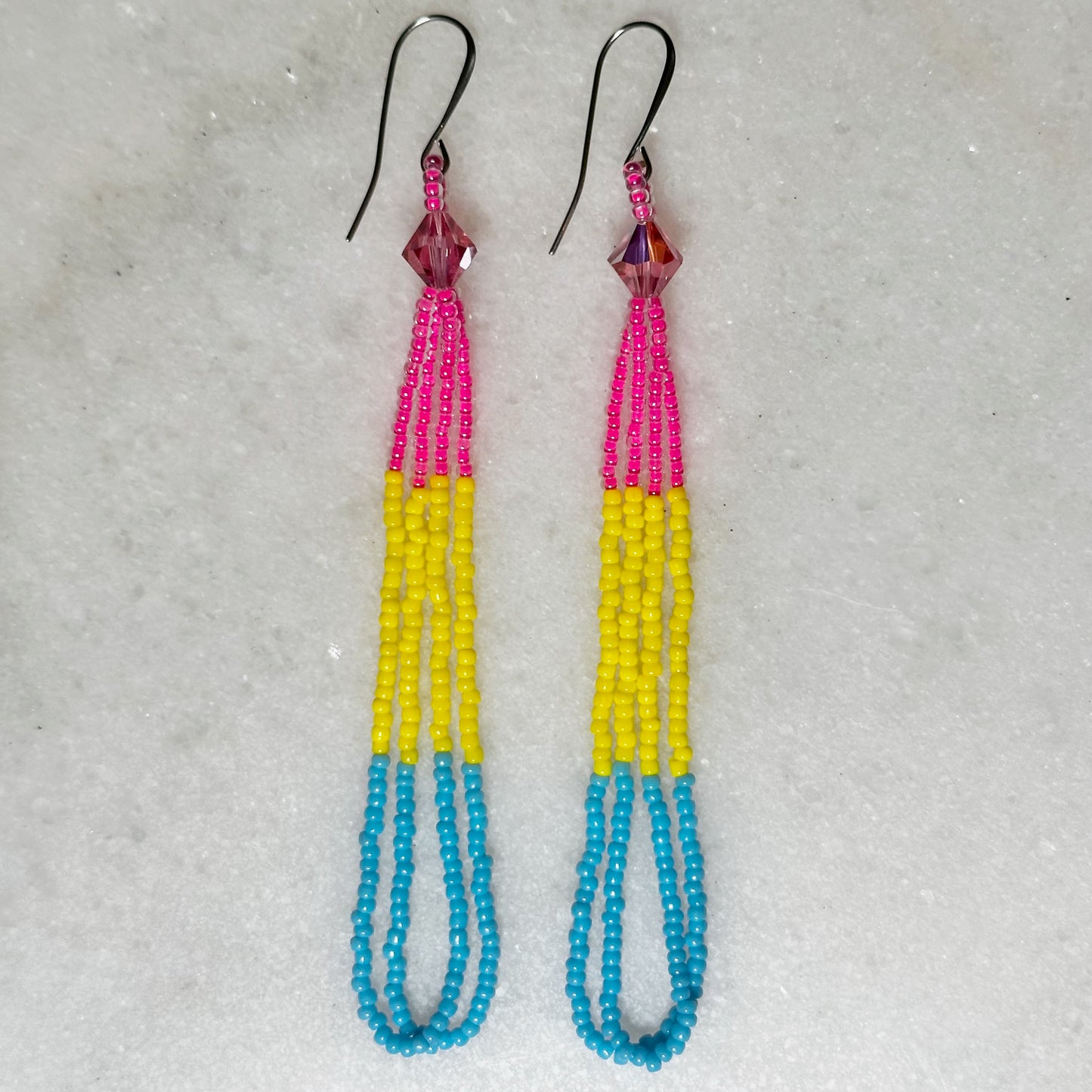 Pansexual Pride Beaded Loop Earrings