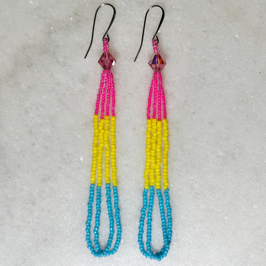 Pansexual Pride Beaded Loop Earrings