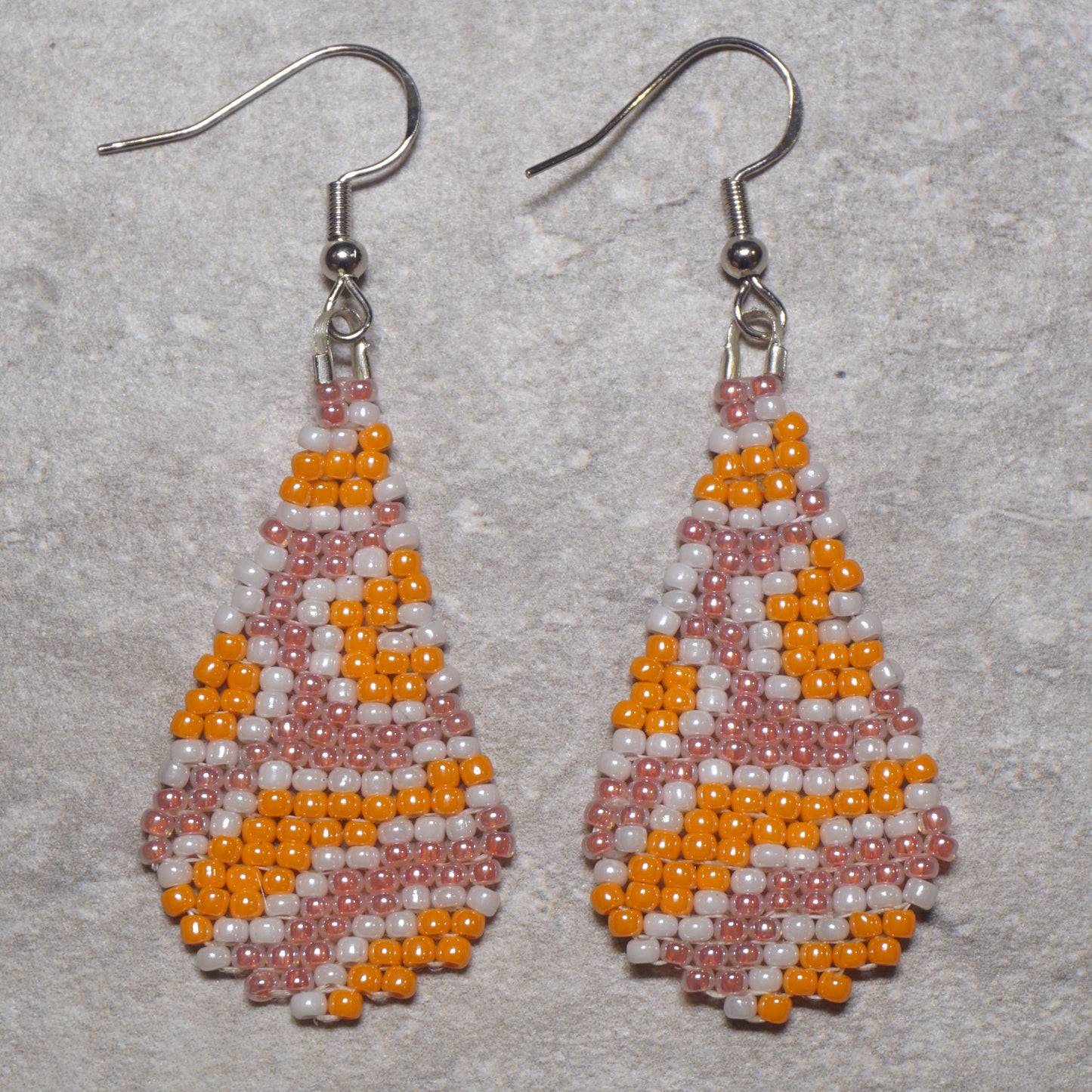 Peach Pearl Snakeskin Brick Stitch Beaded Teardrop Earrings