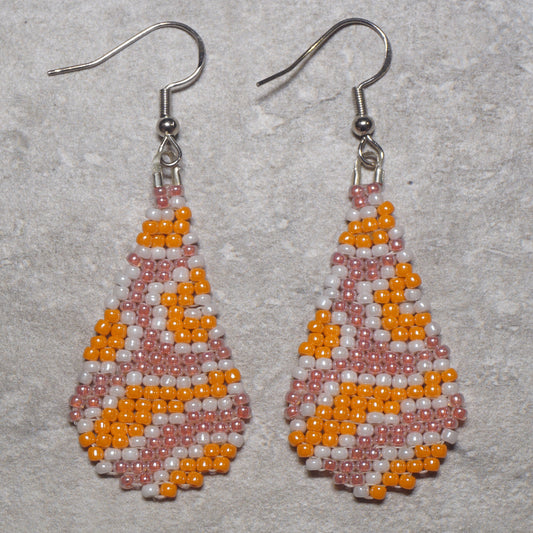 Peach Pearl Snakeskin Brick Stitch Beaded Teardrop Earrings