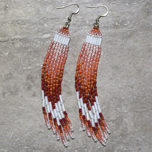 Peachy Red Sands Arrow (Minis) Brick Stitch Fringe Beaded Earrings