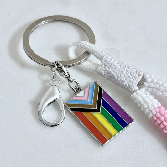 Progress Pride Flag Bead-Wrapped Wristlet Keychain