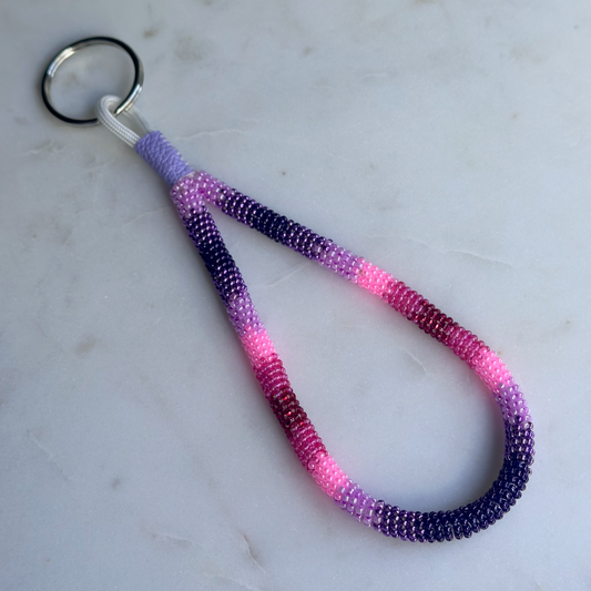Pvkanv-Catuce (Red Plum) Bead-Wrapped Wristlet Keychain