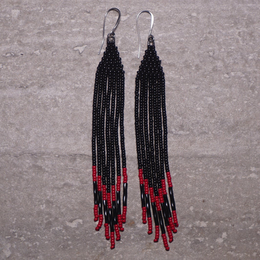 Red Black Arrow (Minis) Brick Stitch Fringe Beaded Earrings