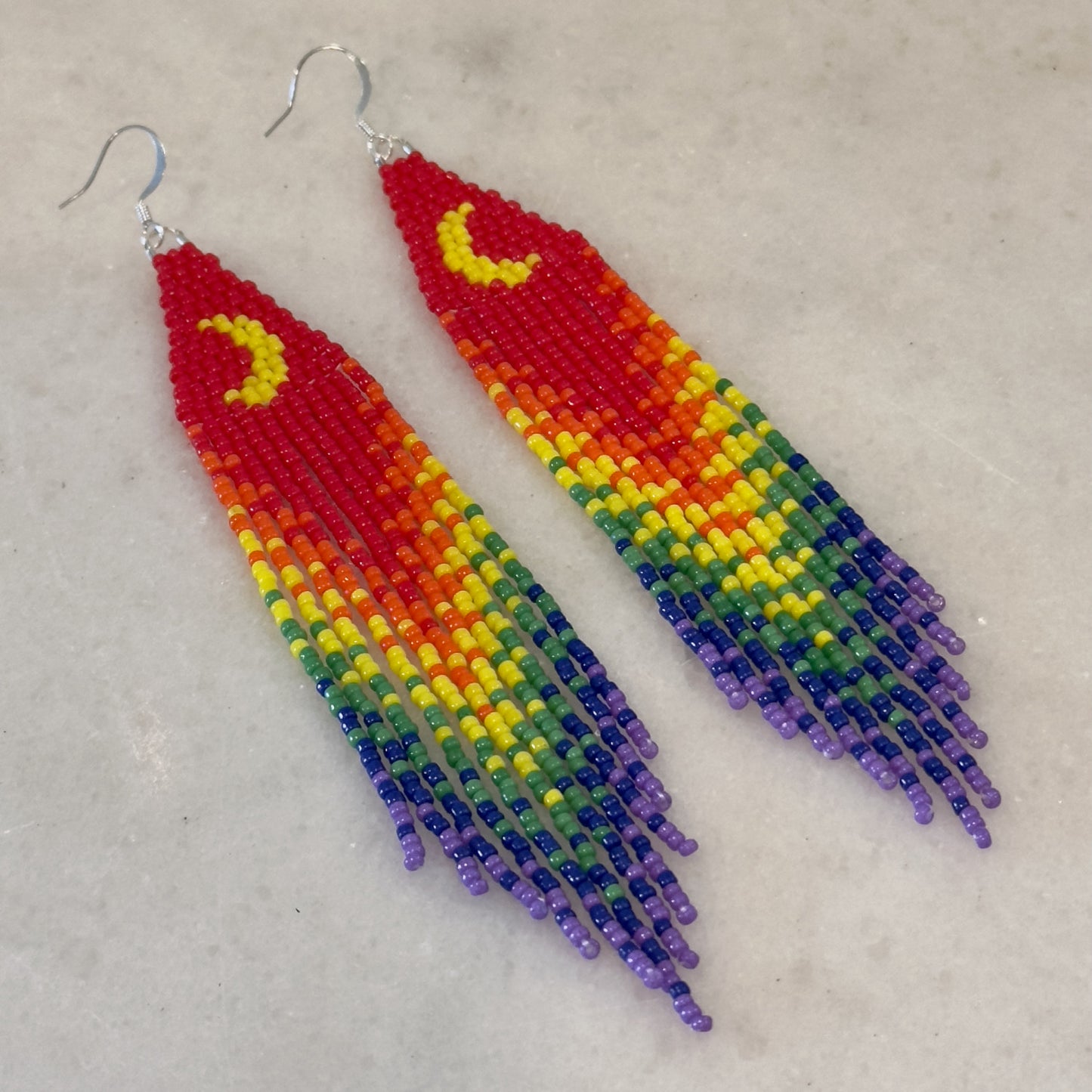 Special Edition Hvresse (Moon) Rainbow Pride Brick Stitch Fringe Beaded Earrings