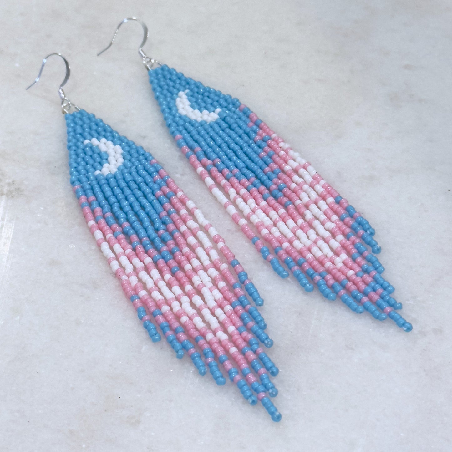 Special Edition Hvresse (Moon) Trans Pride Brick Stitch Fringe Beaded Earrings