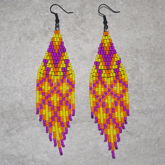 Star Sparkles Brick Stitch Fringe Beaded Earrings
