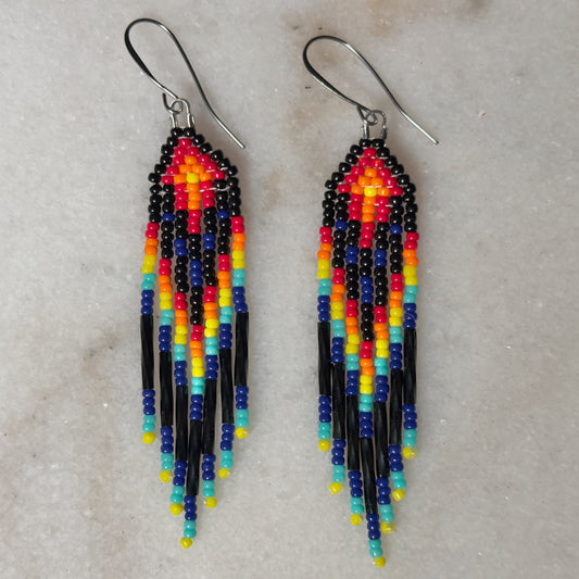 Totkv-ton Owv (Fire and Water) Rainstorm Minis Brick Stitch Fringe Beaded Earrings