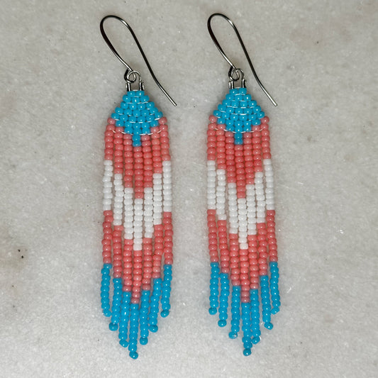 Trans Pride Arrow (Minis) Brick Stitch Fringe Beaded Earrings
