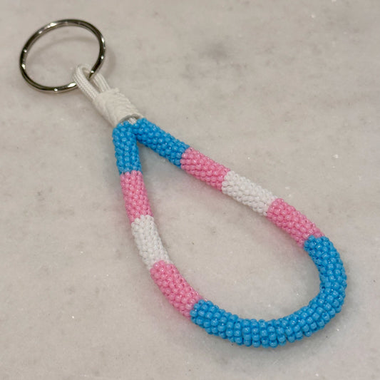 Trans Pride Bead-Wrapped Mini Keychain