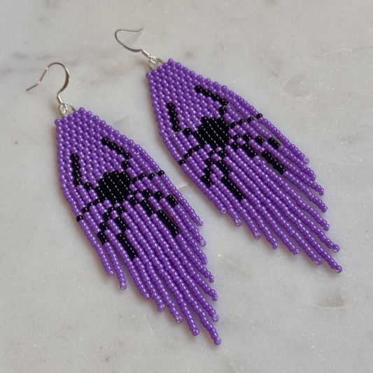 Vcokrvnwv Pvrko Omē (Purple Spider) Brick Stitch Fringe Beaded Earrings