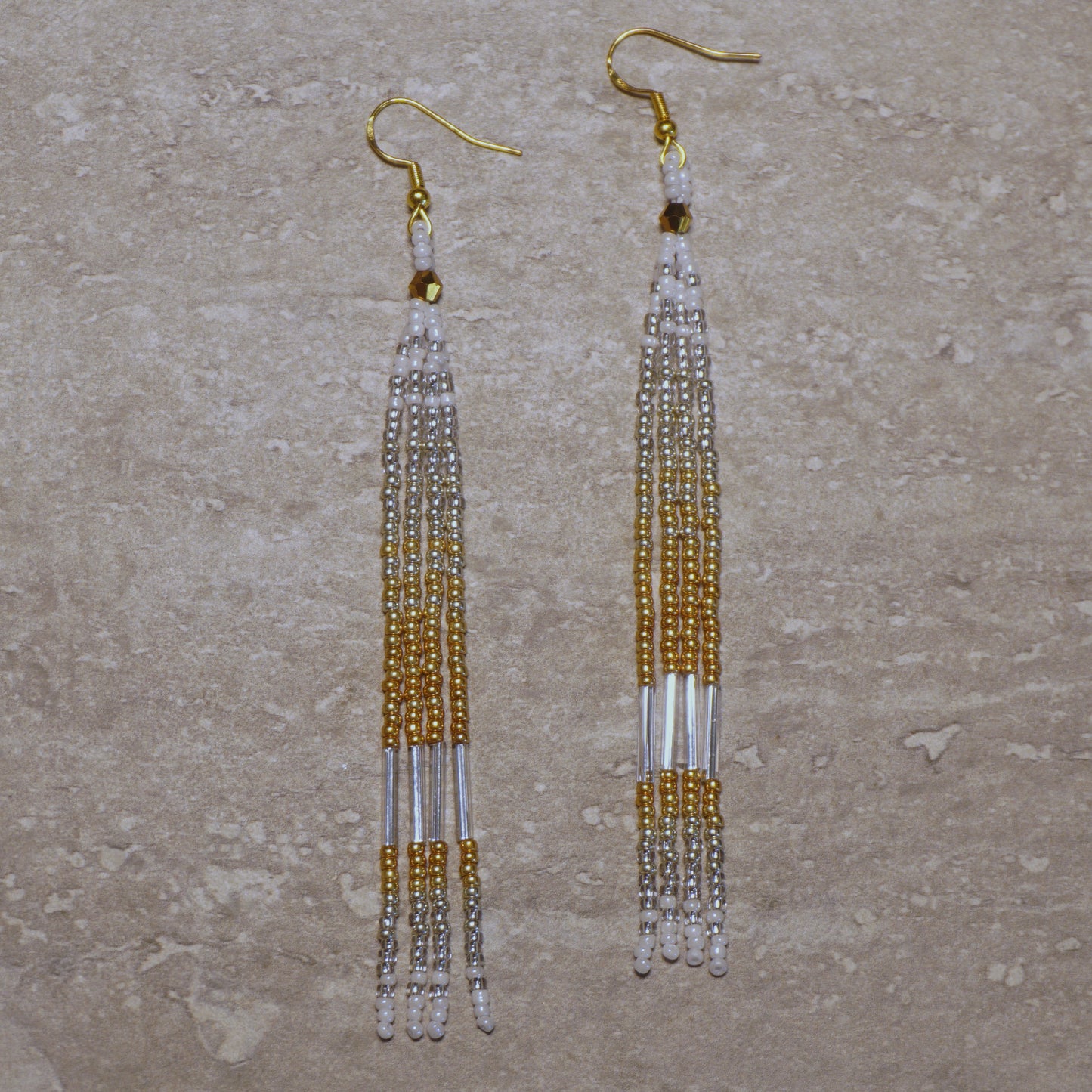 White Gold Beaded Dangle Earrings