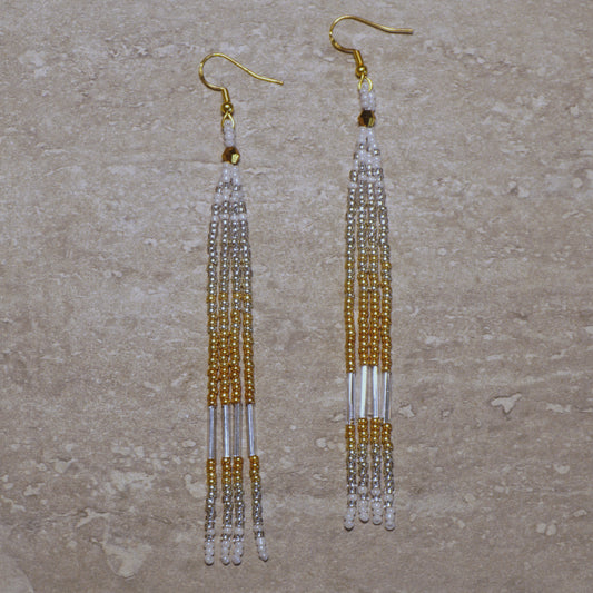 White Gold Beaded Dangle Earrings